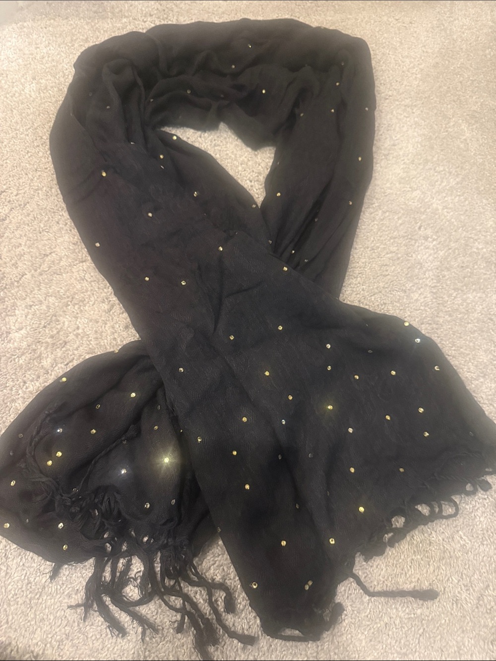 Black Lightweight Scarf with Gold Dot rhinestone Accent